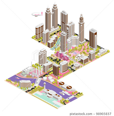 Townscape illustration "Block Town B" that becomes a big city if combined like blocks There are variations 98903837
