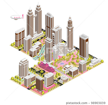 Townscape illustration "Block Town B" that becomes a big city if combined like blocks There are variations 98903839