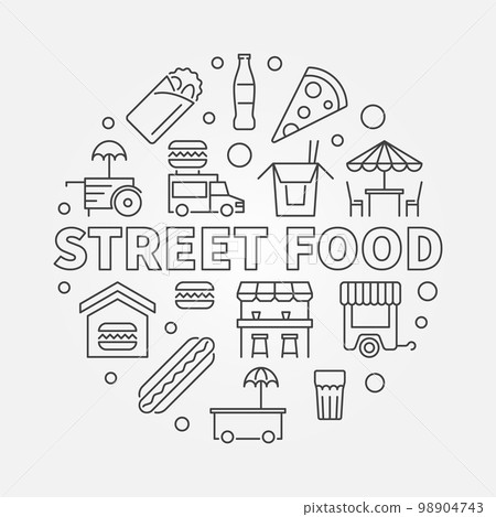 Street food round concept symbol. Vector line illustration 98904743