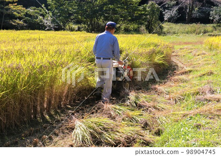 Yuzu-no-Sato 守山町里山收割水稻的農民背影 Yuzu-no-Sato 守山町里山收割水稻的農民背影 98904745
