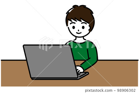 微笑著操作筆記本電腦的小學生 微笑著操作筆記本電腦的小學生 98906302