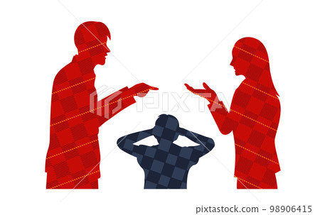 一對夫婦吵架的剪影插圖,這對孩子來說很煩人檢查模式 一對夫婦吵架的剪影插圖,這對孩子來說很煩人檢查模式 98906415