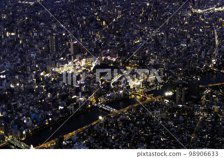 Aerial view near Asakusa at night Aerial view near Asakusa at night 98906633