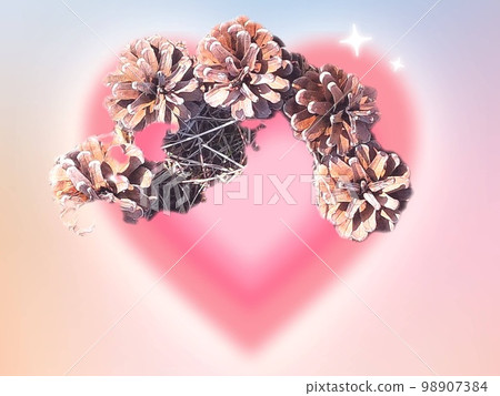 Pink heart background and pine cones 98907384