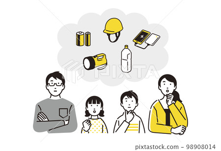 Parents and children thinking about disaster prevention 98908014