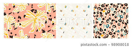 Minimal flower background, floral abstract texture seamless design set, geometric shape creative 98908018