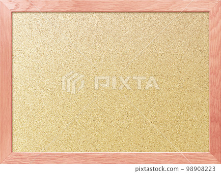 Light brown textured corkboard background image with pale light red border in wooden frame 98908223