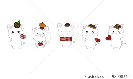 Set of white cats with hearts on white background vector illustration Set of white cats with hearts on white background vector illustration 98908244