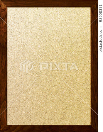 A vertical background image of a light brown textured corkboard with a dark brown border in a wooden frame 98908351