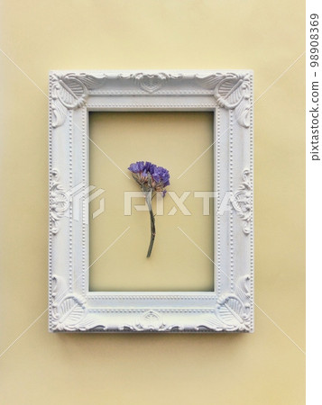 purple dried flowers and picture frame 98908369