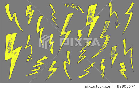 Lightning set with hand drawn grunge texture. Vector stock illustration isolated on white background for design template poster, banner, presentation. EPS10  98909574