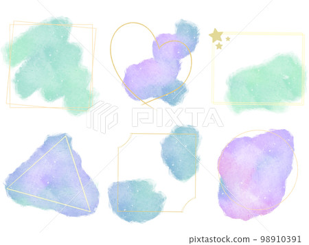 Set of watercolor gradation and golden frame Set of watercolor gradation and golden frame 98910391