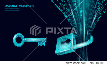 Cyber safety padlock on data mass. Internet security lock information privacy low poly polygonal future innovation technology network business concept blue vector illustration 98910485