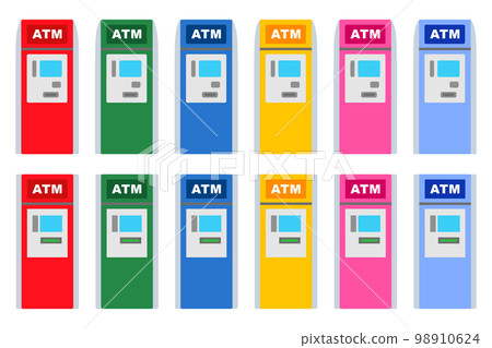Bank ATM, money cashing machine, financial business, vector illustration icon set 98910624