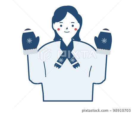 一個男人在冬天穿著暖和。防寒和保暖手套。矢量圖 98910703