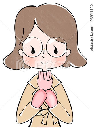 Illustration of a woman wearing a coat and gloves Illustration of a woman wearing a coat and gloves 98911130