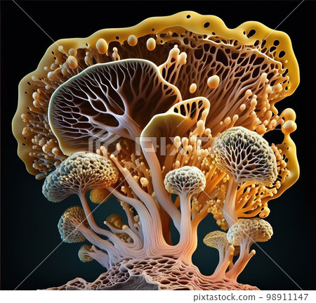 Mycelium fungus structure on black background Mycelium fungus structure on black background 98911147