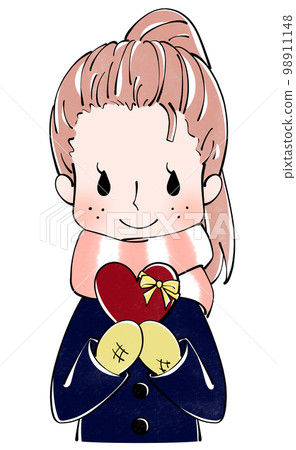 一個女人拿著心形禮物的情人節插畫 98911148