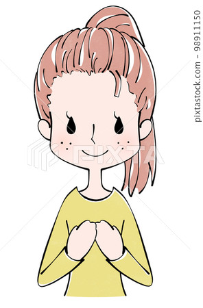 一個女人把手放在胸前的插圖 一個女人把手放在胸前的插圖 98911150