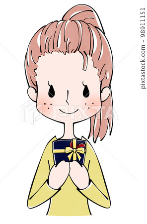 一個女人拿著禮物的情人節插圖 一個女人拿著禮物的情人節插圖 98911151