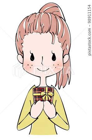 Illustration of a woman with a present Illustration of a woman with a present 98911154