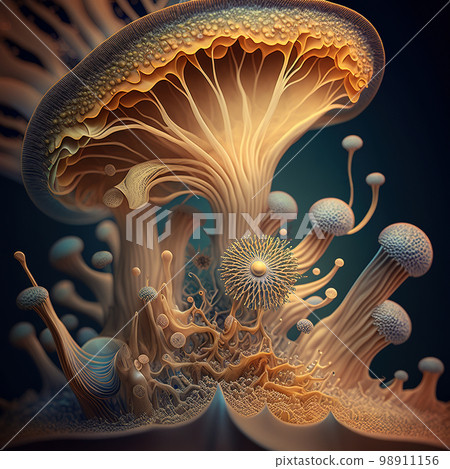 Mycelium fungus structure on black background Mycelium fungus structure on black background 98911156