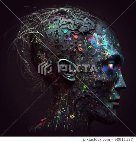 Visualization of artificial intelligence in the form of a head Visualization of artificial intelligence in the form of a head 98911157