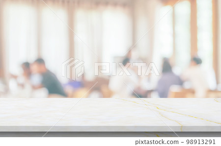 marble table top with blurred kitchen cafe restaurant interior background 98913291