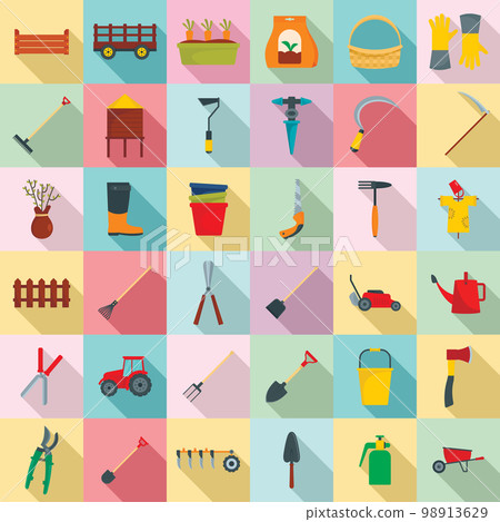Farming equipment garden icons set. Flat illustration of 25 farming equipment garden vector icons for web 98913629