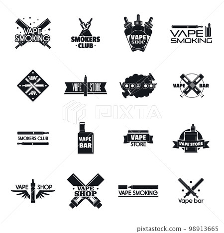 Electronic cigarette mod cig smoke logo icons set. Simple illustration of 25 electronic cigarette mod cig smoke vector logotype icons for web 98913665