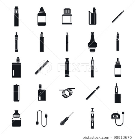 Electronic cigarette mod cig smoke icons set. Simple illustration of 25 electronic cigarette mod cig smoke vector icons for web Electronic cigarette mod cig smoke icons set. Simple illustration of 25 electronic cigarette mod cig smoke vector icons for web 98913670