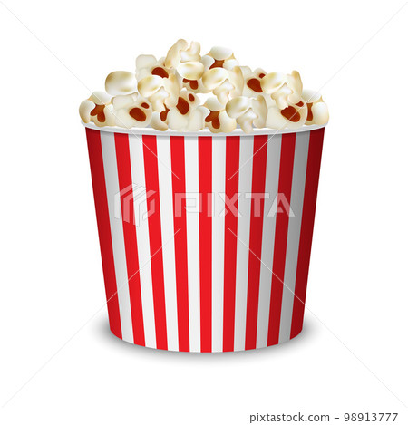 Big popcorn pack mockup. Realistic illustration of big popcorn pack vector mockup for web design isolated on white background Big popcorn pack mockup. Realistic illustration of big popcorn pack vector mockup for web design isolated on white background 98913777