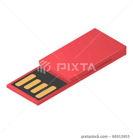 Red usb flash icon. Isometric of red usb flash vector icon for web design isolated on white background 98913955