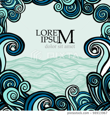 Sea background with waves. Frame with the river. Vector illustration 98913967