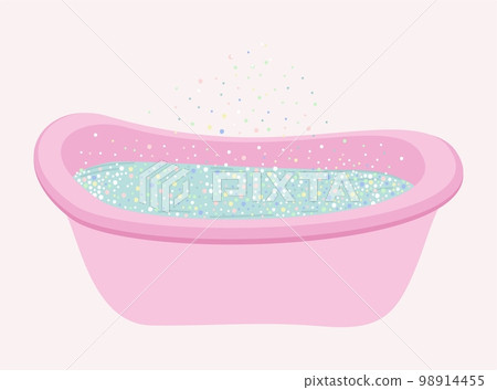 Pink bathtub with water and colorful soap bubbles. Hygiene concept. Vector isolated illustration. 98914455