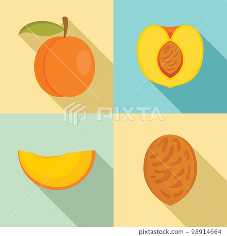 Peach tree slices fruit half icons set. Flat illustration of 4 peach tree slices fruit half vector icons for web 98914664