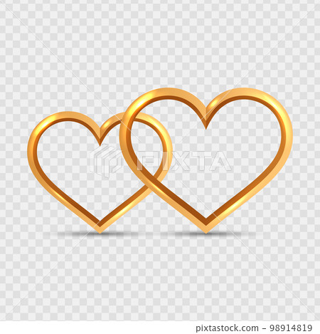 Golden metal heart. Realistic 3d gold hearts design. Vector illustration Golden metal heart. Realistic 3d gold hearts design. Vector illustration 98914819