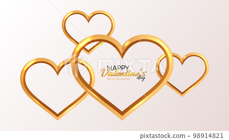 Happy Valentine's Day. Background with realistic metallic gold hearts Happy Valentine's Day. Background with realistic metallic gold hearts 98914821