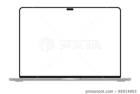 Mocap the front side of the new laptop with a dynamic island. Render a modern laptop with an island on the screen. A blank computer screen. concept of a modern laptop 2023 2024. 98914903