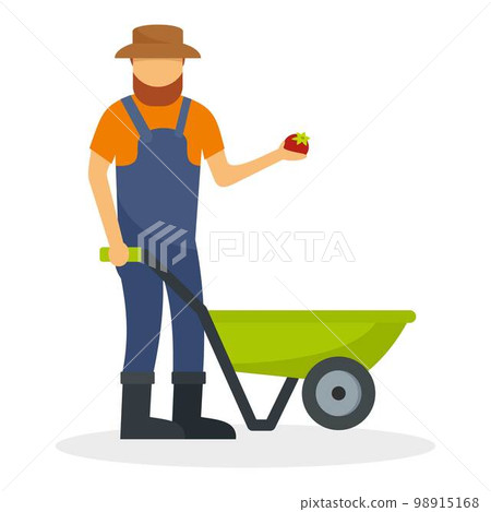 Farmer with wheelbarrow icon. Flat illustration of farmer with wheelbarrow vector icon for web design 98915168