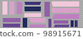 Washi tapes. Semi-transparent pieces of ribbons. Blue, pink and purple pieces of washi tape with torn edges. Set of adhesive ribbons isolated on a transparent background. 98915671