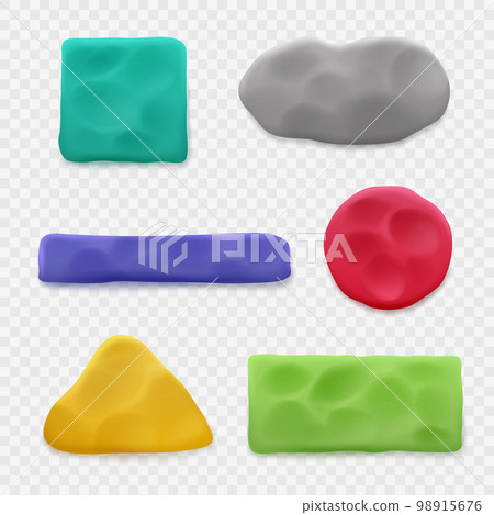 Plasticine. Realistic templates of geometrical forms different colors and shapes isolated decent vector plasticine set Plasticine. Realistic templates of geometrical forms different colors and shapes isolated decent vector plasticine set 98915676