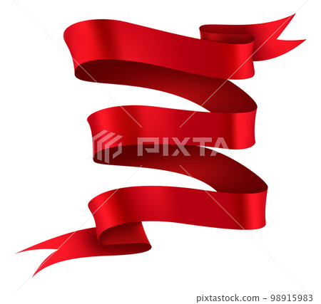 Red ribbon. Blank realistic decoration. Satin label 98915983