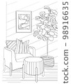 Design interior room. Vector illustration coloring antistress for adult in outline style. 98916635