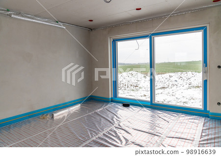 preparation of the room on the construction site for the installation of underfloor heating preparation of the room on the construction site for the installation of underfloor heating 98916639
