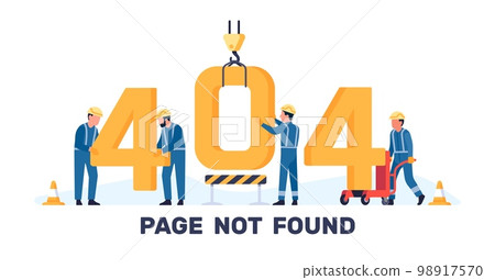 Page not found. Error 404. Repair workers with industrial crane and cart. Website disconnect banner. Broken service. Internet search failure. Network message of mistake. Vector concept Page not found. Error 404. Repair workers with industrial crane and cart. Website disconnect banner. Broken service. Internet search failure. Network message of mistake. Vector concept 98917570