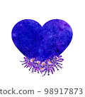 Blue Heart With Crocuses Flowers Hand Drawn Illustration. Wedding Concept 98917873