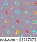 Pastel Heart Pattern On Light Background. Hand Drawn Illustration. 98917875