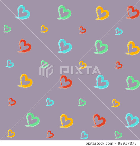 Pastel Heart Pattern On Light Background. Hand Drawn Illustration. Pastel Heart Pattern On Light Background. Hand Drawn Illustration. 98917875