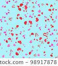 Hearts Pattern On Light Blue Background. Hand Drawn Seamless Illustration. 98917878